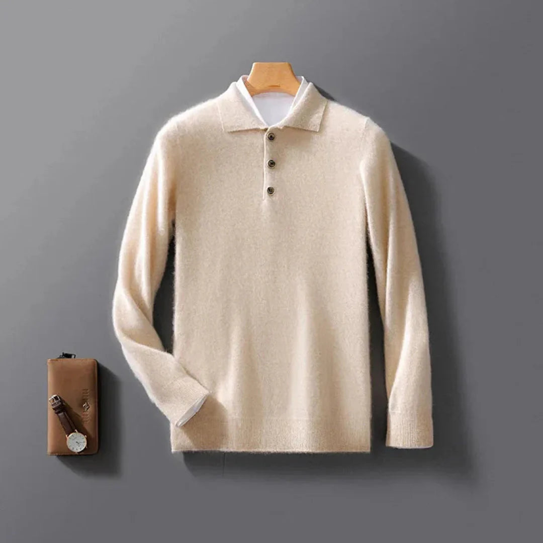 Men's Cashmere Polo Sweater - Luxurious Comfort Camel