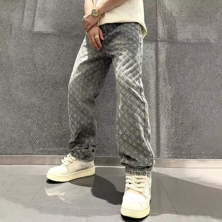 Men's Textured Jacquard Straight Leg Denim Jeans-MODAUTLET