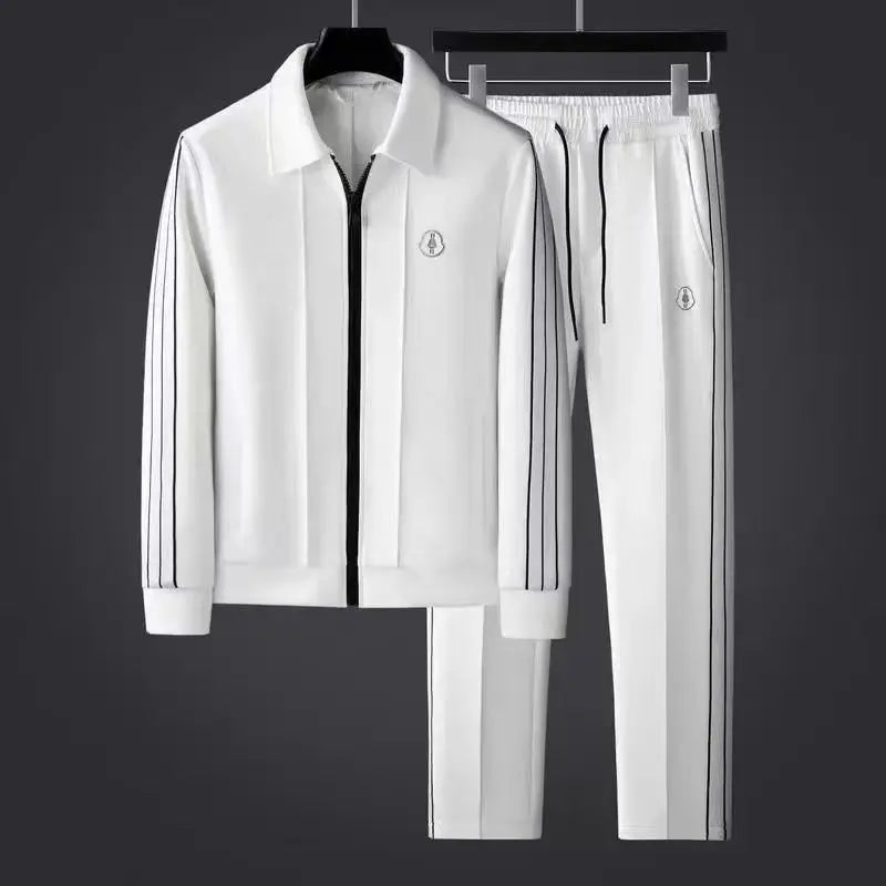 Men’s 2-Piece Tracksuit Set – Full Zip Jacket & Joggers White