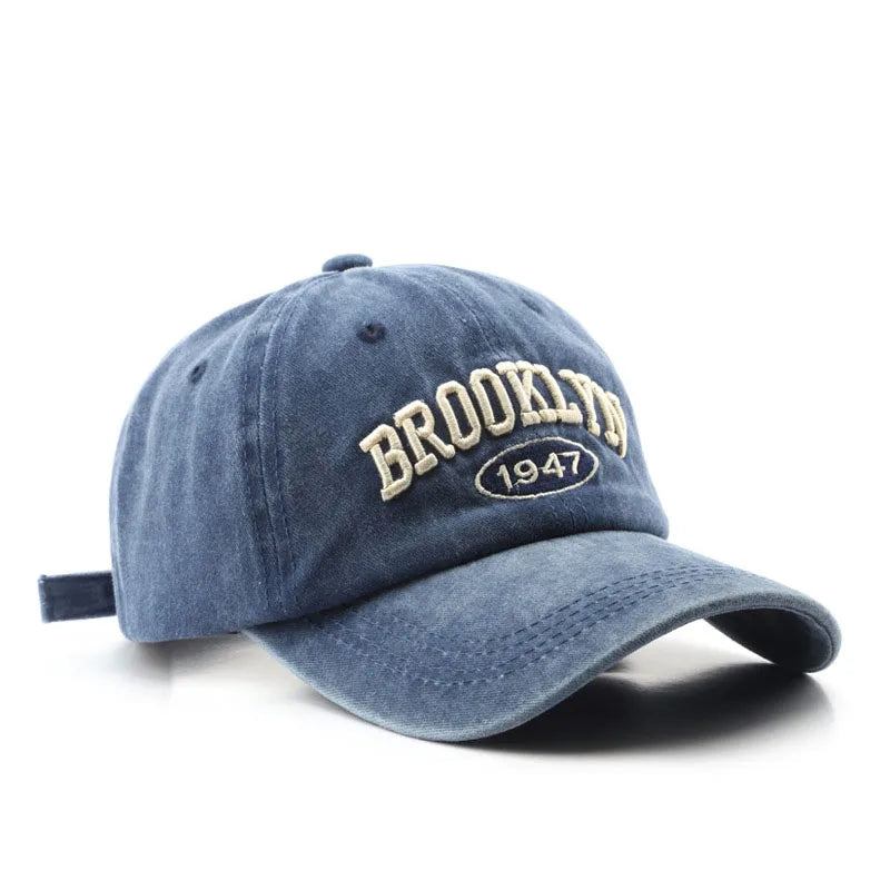 Adjustable Retro Brooklyn Embroidered Baseball Cap Navy