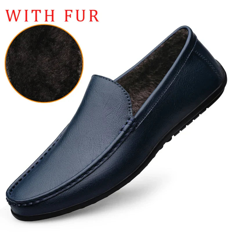 Men's Casual Soft Loafers Blue with fur