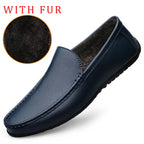 Men's Casual Soft Loafers Blue with fur