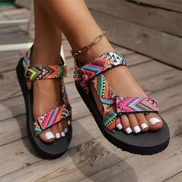 Women's Flat Embellished Leather Sandals – Summer Style with Adjustable Straps-MODAUTLET