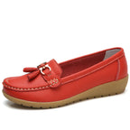 Women's Genuine Leather Tassel Moccasins Red