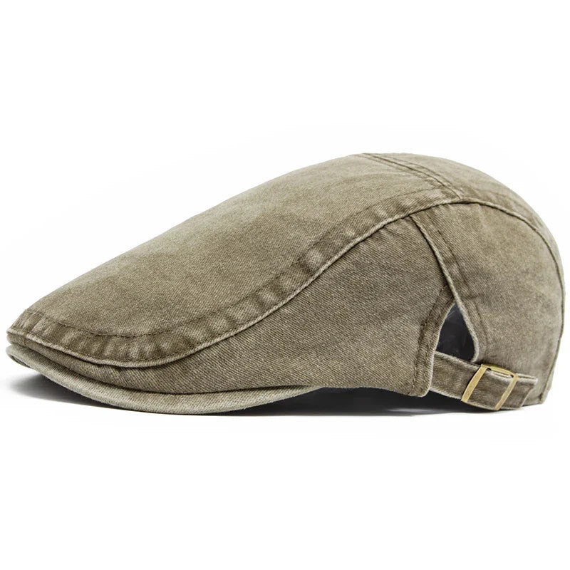 Unisex Vintage Cotton Beret with Adjustable Flat Visor-MODAUTLET