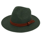 Breathable Straw Panama Sun Hat With Wide Brim Protection Dark green