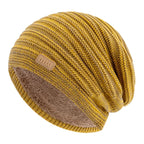 Unisex Striped Slouchy Winter Hat Yellow 56cm-60cm