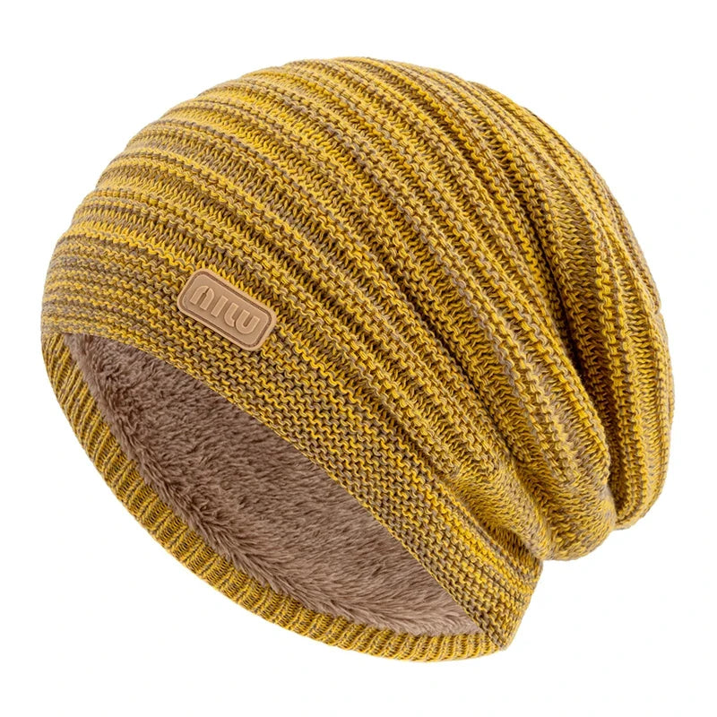 Unisex Striped Slouchy Winter Hat Yellow 56cm-60cm
