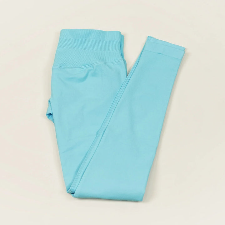 Women's Push-Up Low-Rise Seamless Yoga Leggings for Fitness Light Blue