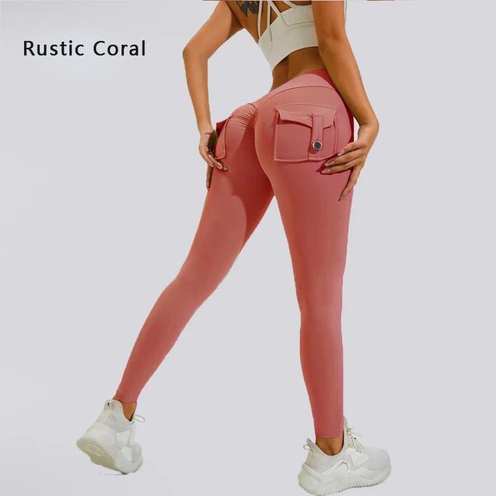 Women's Breathable Yoga Pants with Butt Pocket, Comfortable Leggings Rustic Coral