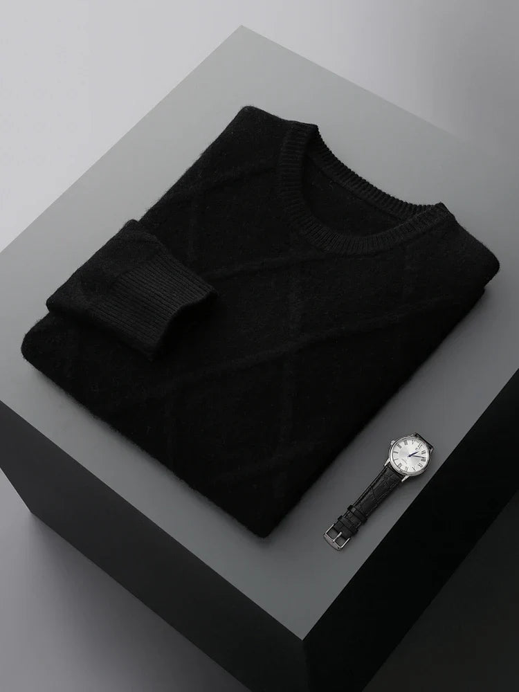 Men's Merino Wool Sweater in Meadow Green Black