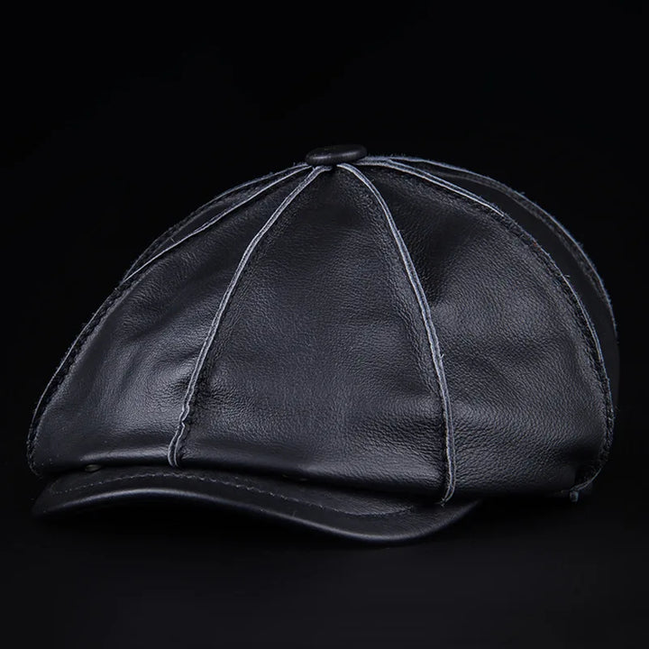 Authentic Cowhide Leather Octagonal Cap – Warm & Adjustable for Men-MODAUTLET