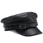 Adjustable Black Luxury Genuine Leather Military Cap - Unisex Black
