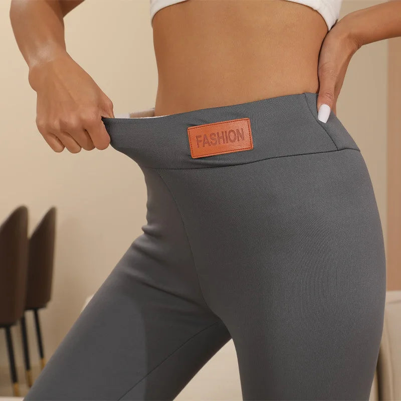Women's High Waist Thermal Fleece Leggings for Winter Comfort Alphabet grey