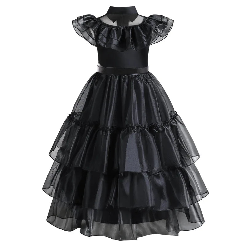 Halloween's Black Layered Cake Gown for Girls with Mesh Details