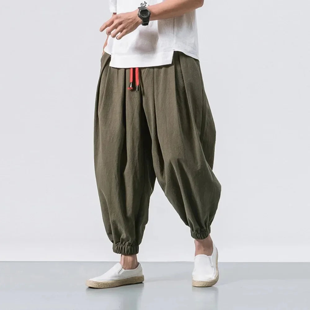 Men's Lightweight Tapered Cotton Linen Pants - Easy Fit Streetwear-MODAUTLET