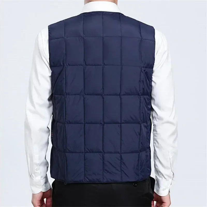 Chaleco ligero de plumón para hombre - Cuello en V, chaqueta de poliéster para invierno