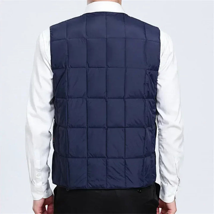 Chaleco ligero de plumón para hombre - Cuello en V, chaqueta de poliéster para invierno