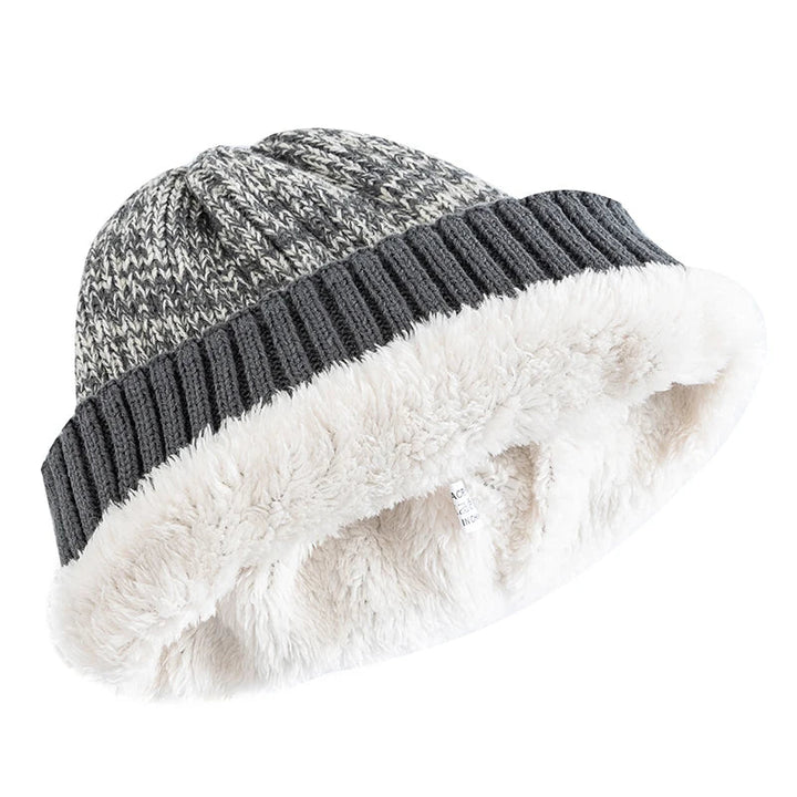 Unisex Two-Tone Knit Beanie with Fur Lining-MODAUTLET