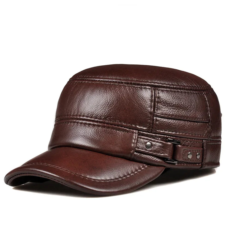 Vintage Military Style Genuine Leather Ear-Warm Flat Cap for Winter-MODAUTLET