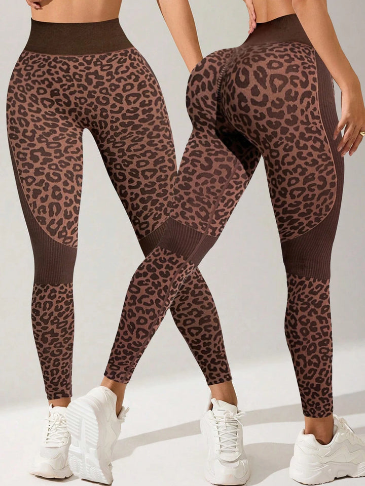 Dameleggings med leopardprint og høj talje med mavekontrol