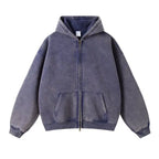 Luxury Batik‑Wash Full‑Zip Street Hoodie Navy