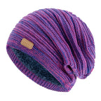 Unisex Striped Slouchy Winter Hat Purple 56cm-60cm