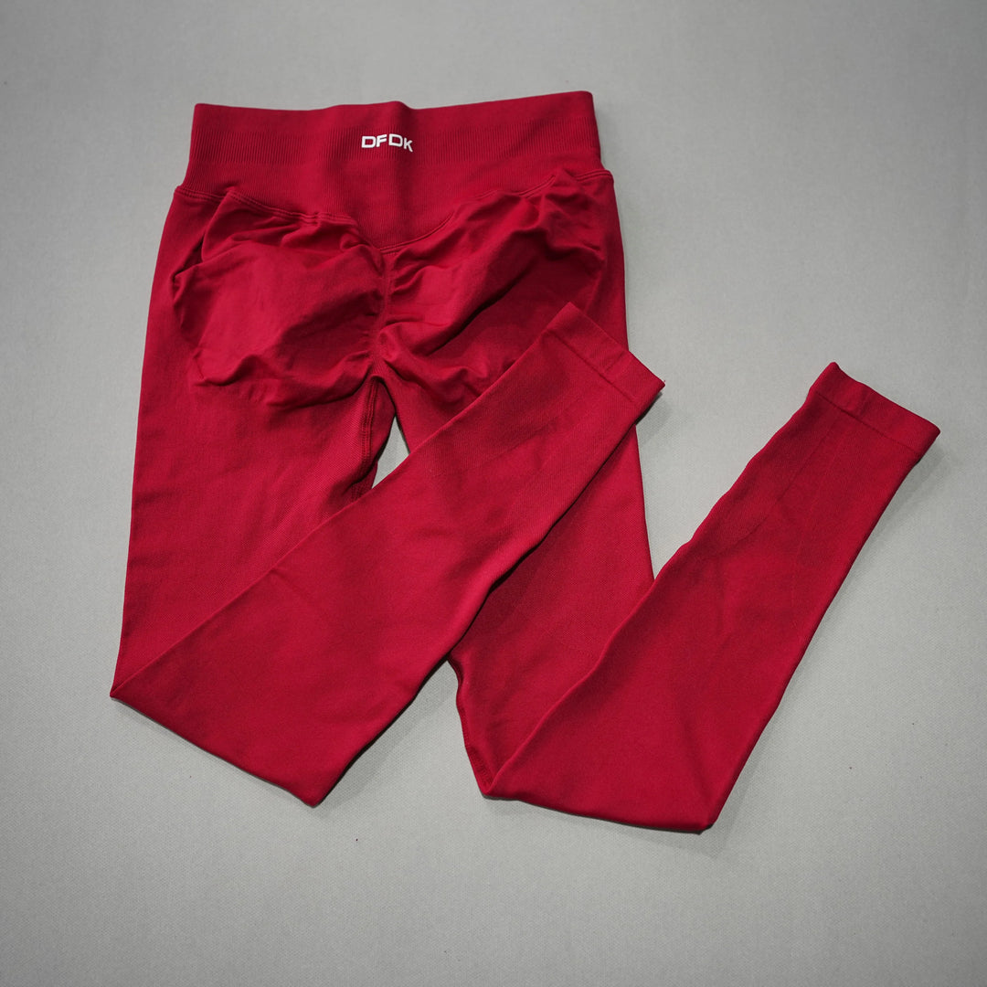 Women's High-Waisted Seamless Yoga Leggings for Tummy Control red wine