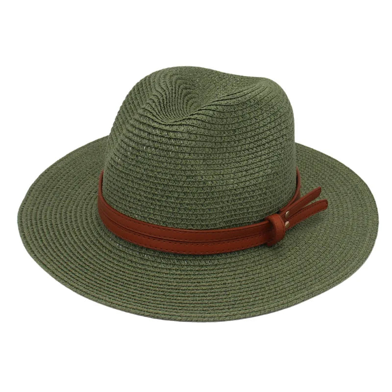 Breathable Straw Panama Sun Hat With Wide Brim Protection Bean green