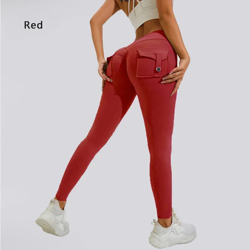 Women's Breathable Yoga Pants with Butt Pocket, Comfortable Leggings Red