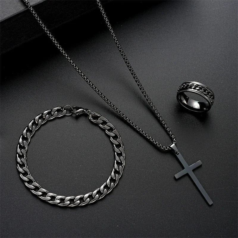 Durable Titanium Cross Pendant Set-MODAUTLET
