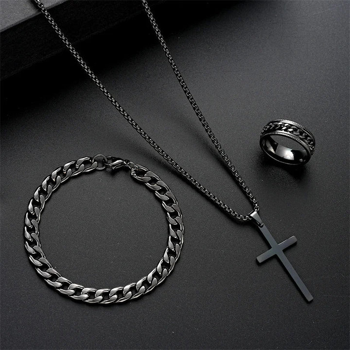 Durable Titanium Cross Pendant Set-MODAUTLET