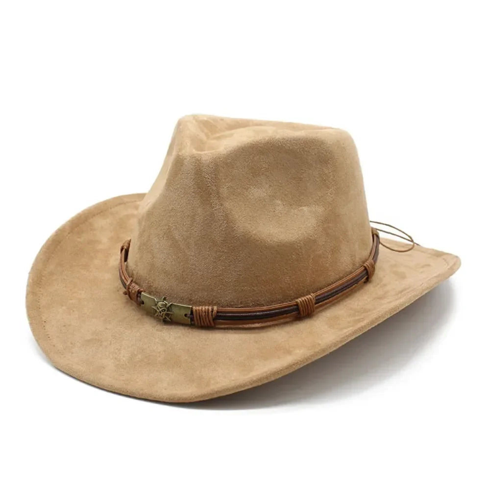 Western Cowboy Hat – Jazz Knight Felt Hat with Bull Décor Champagne
