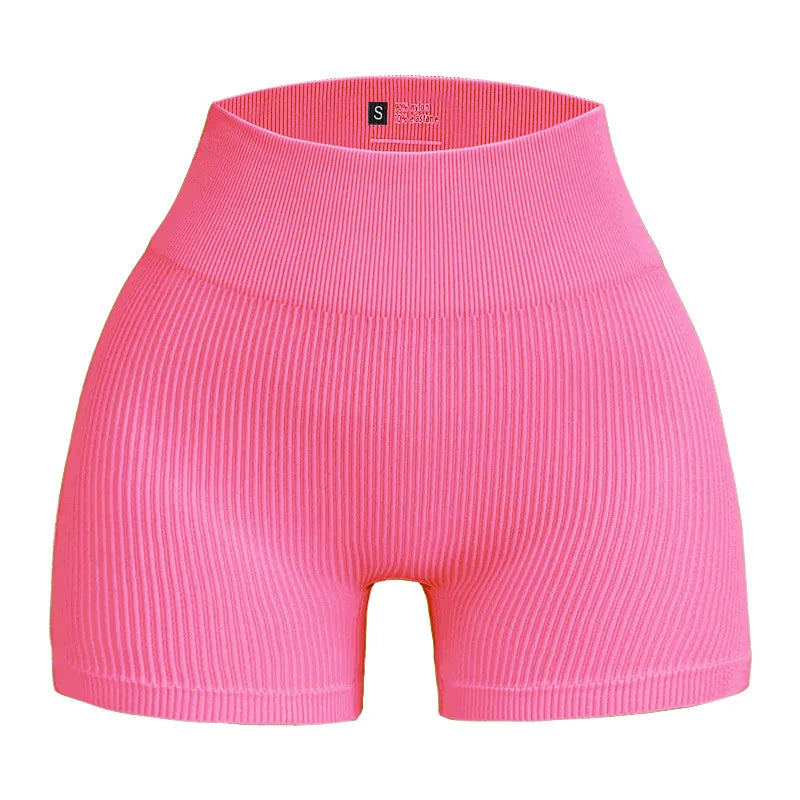 Women's High-Waisted Yoga Shorts, Lift and Shape, Ribbed Texture
