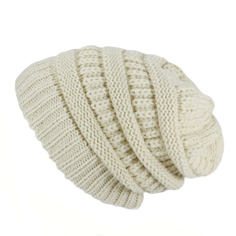 Cozy Satin-Lined Knit Beanie Hat Beige One Size
