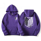 Unisex Attack on Titan Hoodie – Anime Graphic Pullover for Men & Women Purple