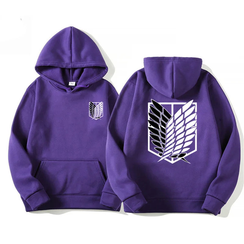 Unisex Attack on Titan Hoodie – Anime Graphic Pullover for Men & Women Purple