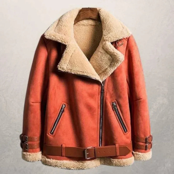 Shearling-Lined Suede Aviator Jacket for Women