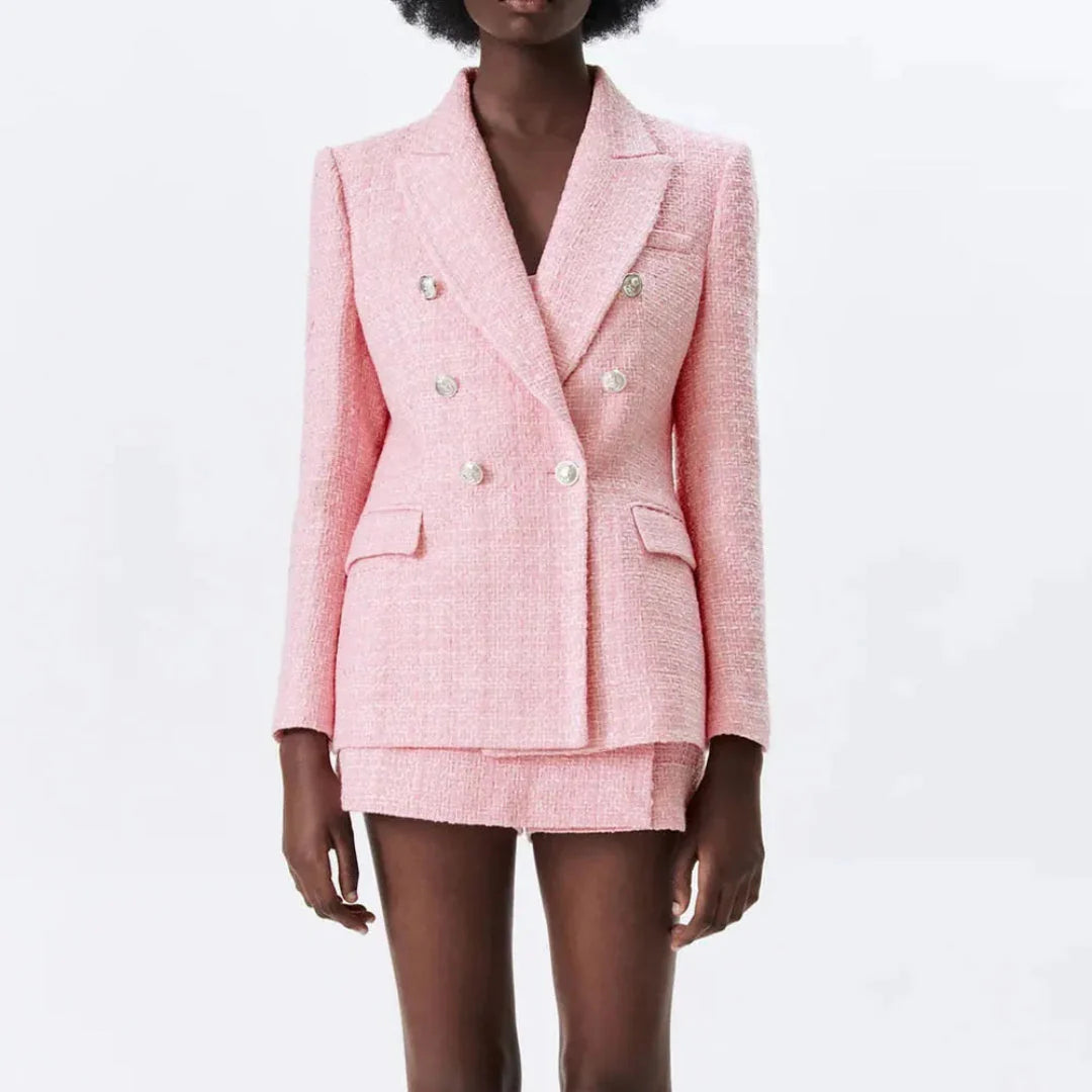 Tweed Double-Breasted Blazer-MODAUTLET