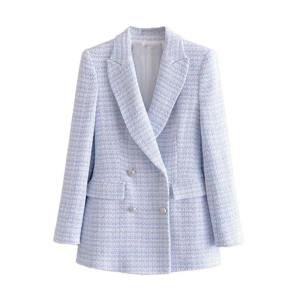 Tweed Double-Breasted Blazer Lavender