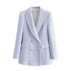 Tweed Double-Breasted Blazer Lavender