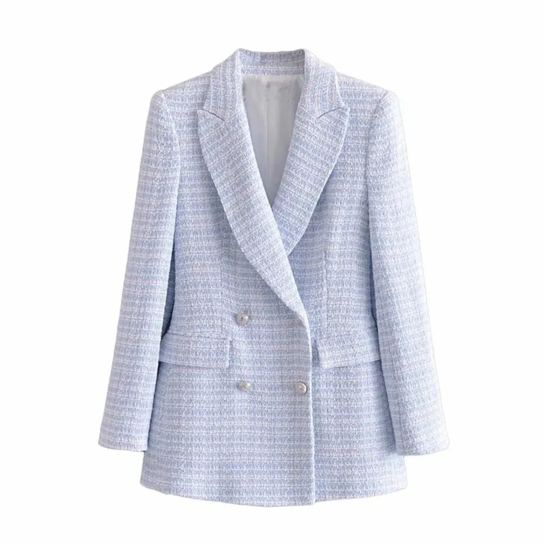 Tweed Double-Breasted Blazer Lavender