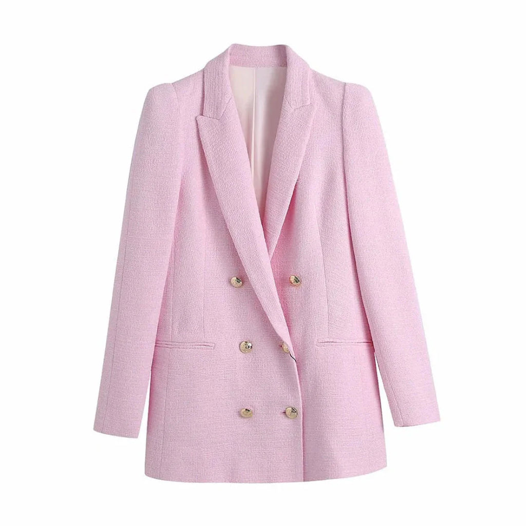 Tweed Double-Breasted Blazer Pink