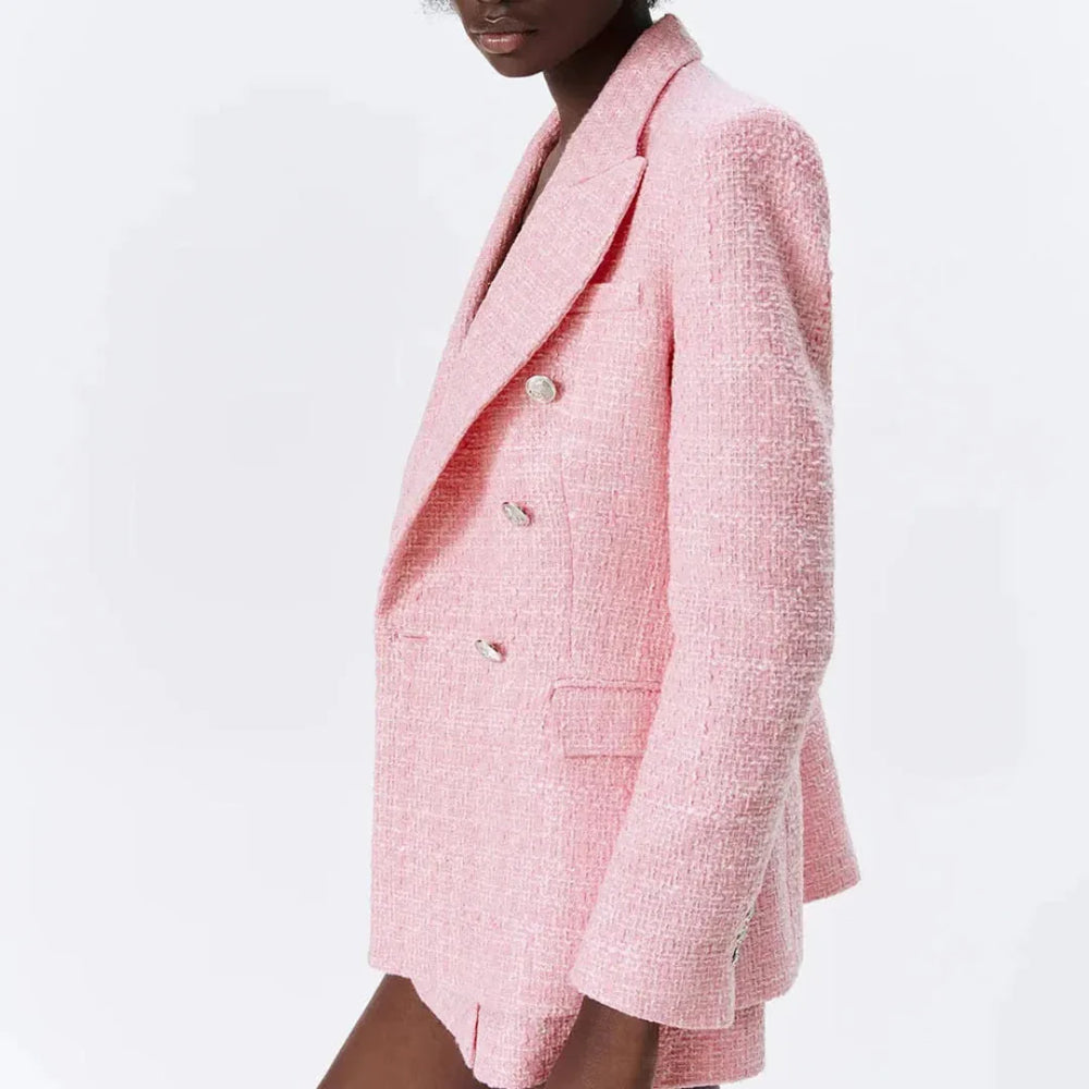 Tweed Double-Breasted Blazer-MODAUTLET