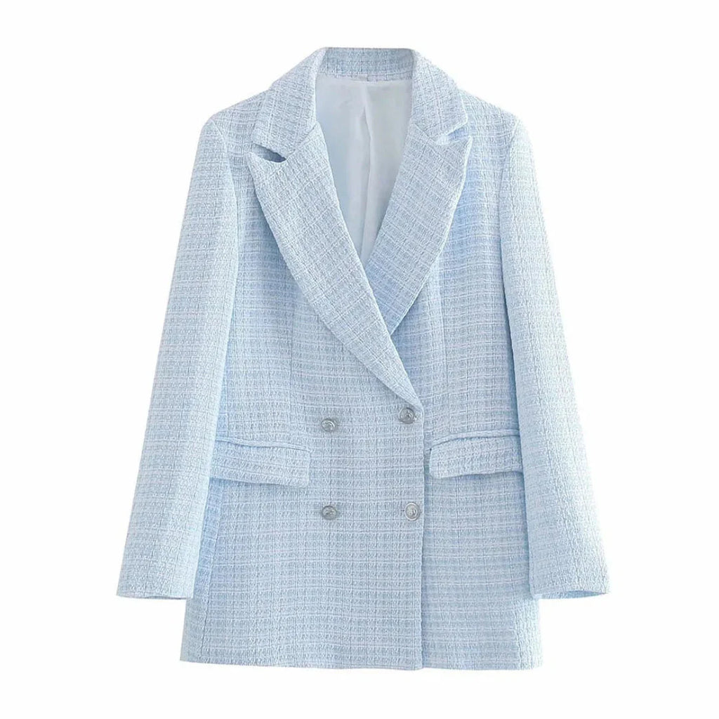 Tweed Double-Breasted Blazer Sky Blue