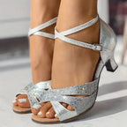 Women's Sparkling Peep Toe Sandals Silver