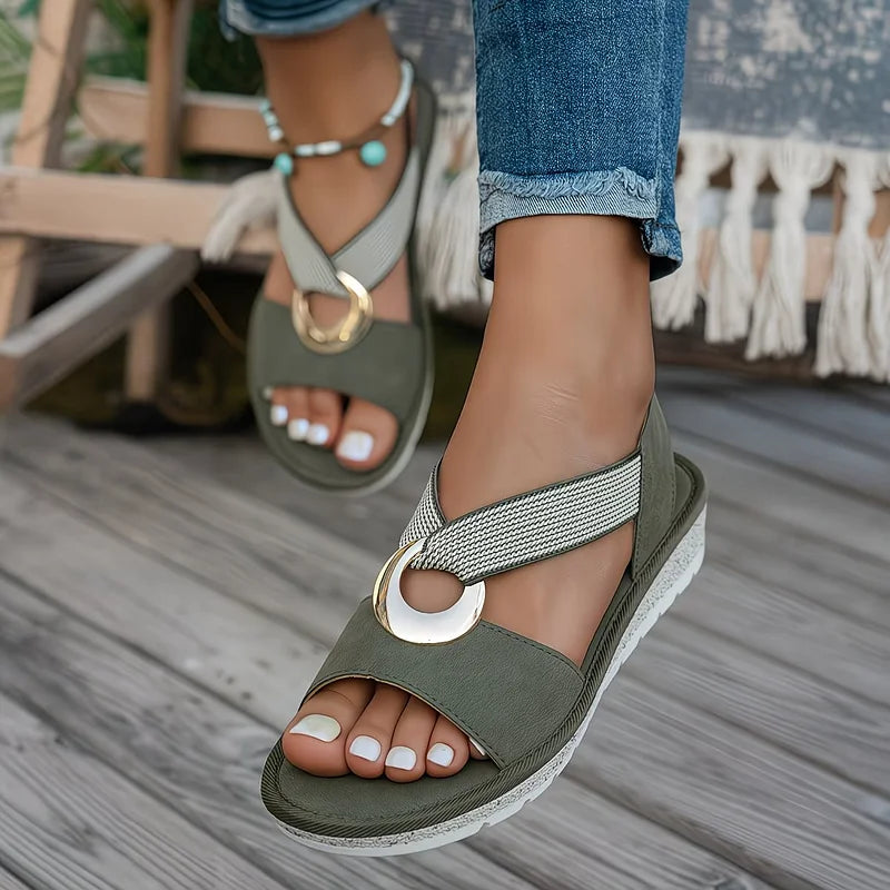 Skylar | Women's Flat Sandals with Metal Buckle-MODAUTLET