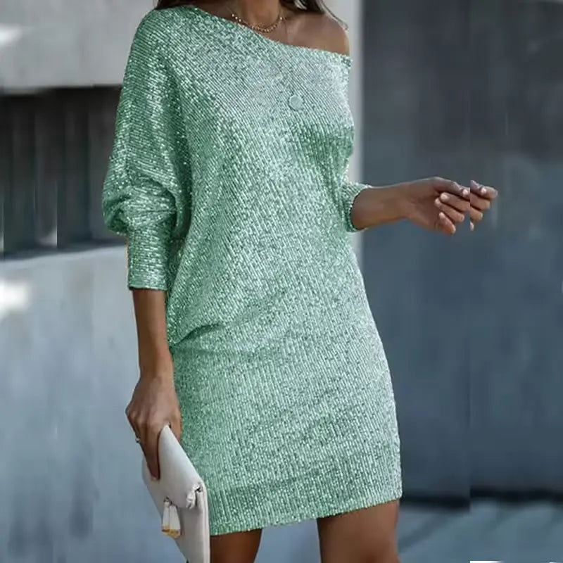 Women's Elegant Sequin Party Dress – Chic & Eye-Catching Mint Green