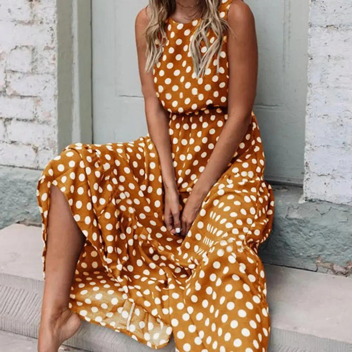 Women's Sleeveless Polka Dot Maxi Dress – Chic & Comfortable Style-MODAUTLET