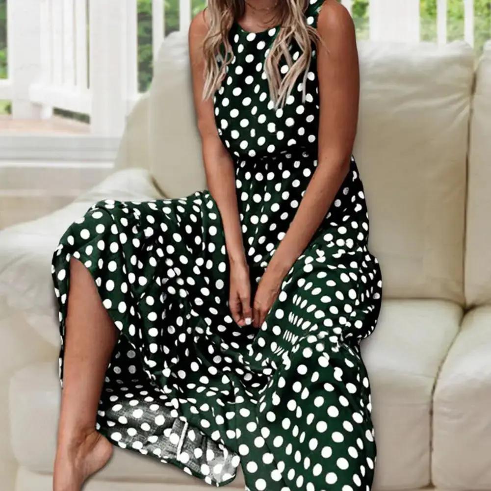 Women's Sleeveless Polka Dot Maxi Dress – Chic & Comfortable Style Green